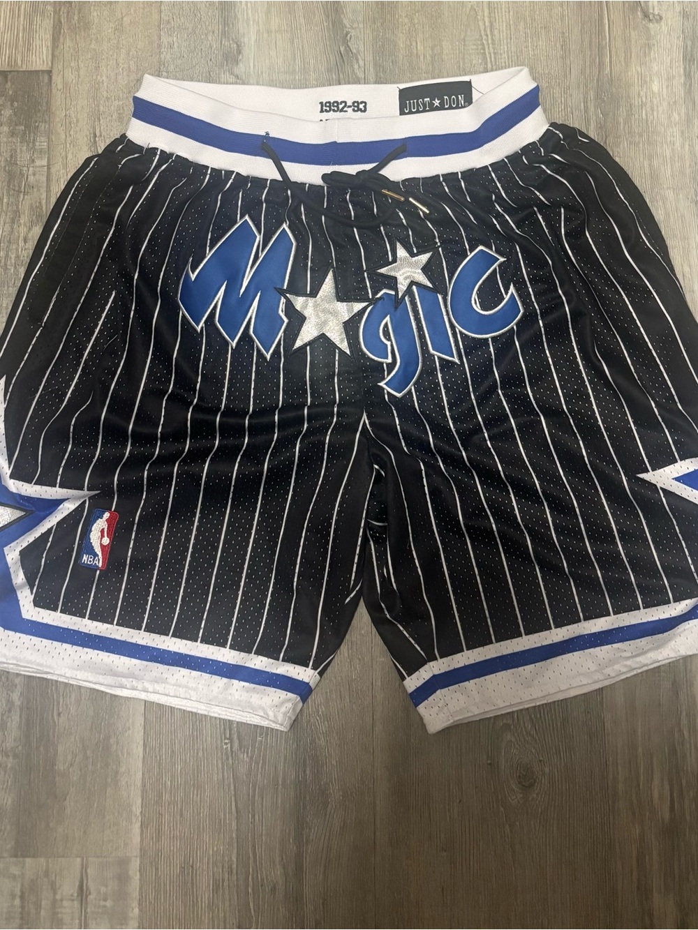 Just Don Black Pinstripe Magic Basketball Shorts with Blue Accents